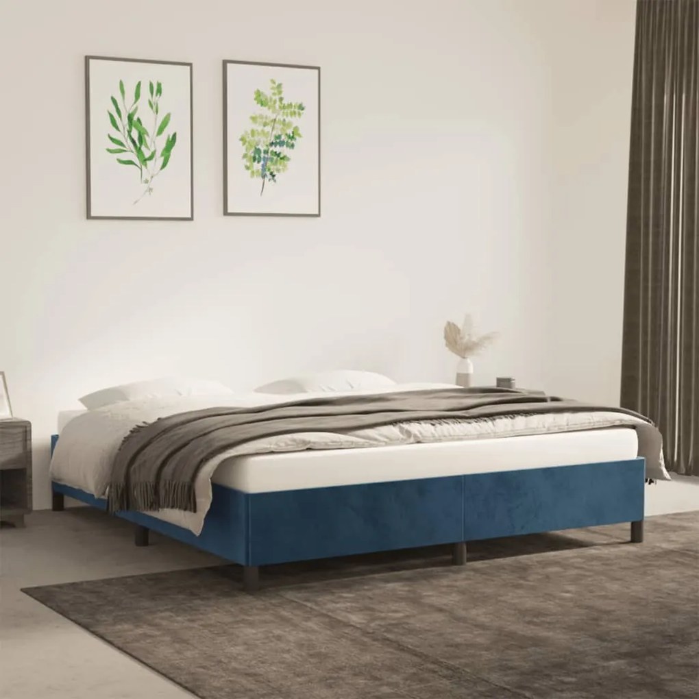 Estrutura de cama sem colchão 180x200 cm veludo azul-escuro
