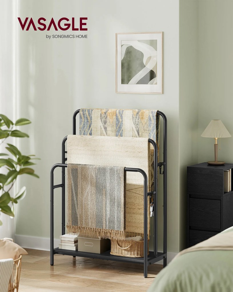 Toalheiro com 3 barras 70 x 30 x 100 cm em Metal e aglomerado de madeira preto