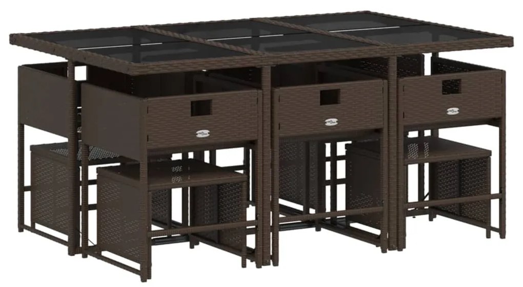 11 pcs conjunto jantar p/ jardim c/ almofadões vime PE castanho