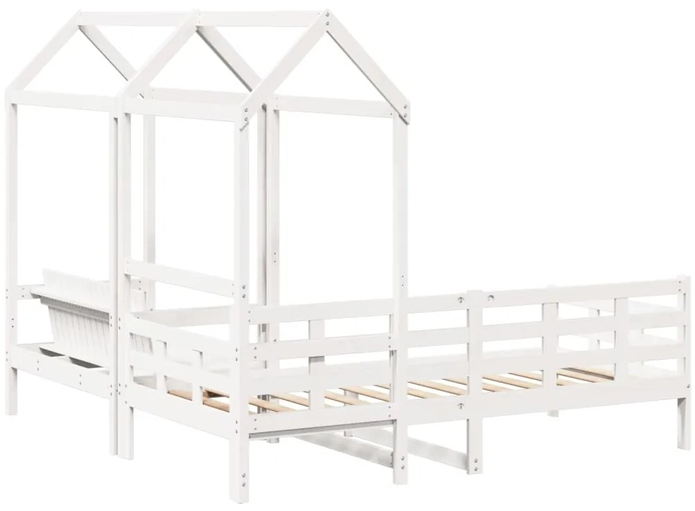 Conj. sofá-cama e banco c/ telhado 80x200cm pinho maciço branco