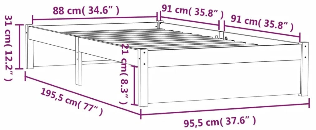 Estrutura de cama solteiro 90x190cm madeira maciça castanho mel
