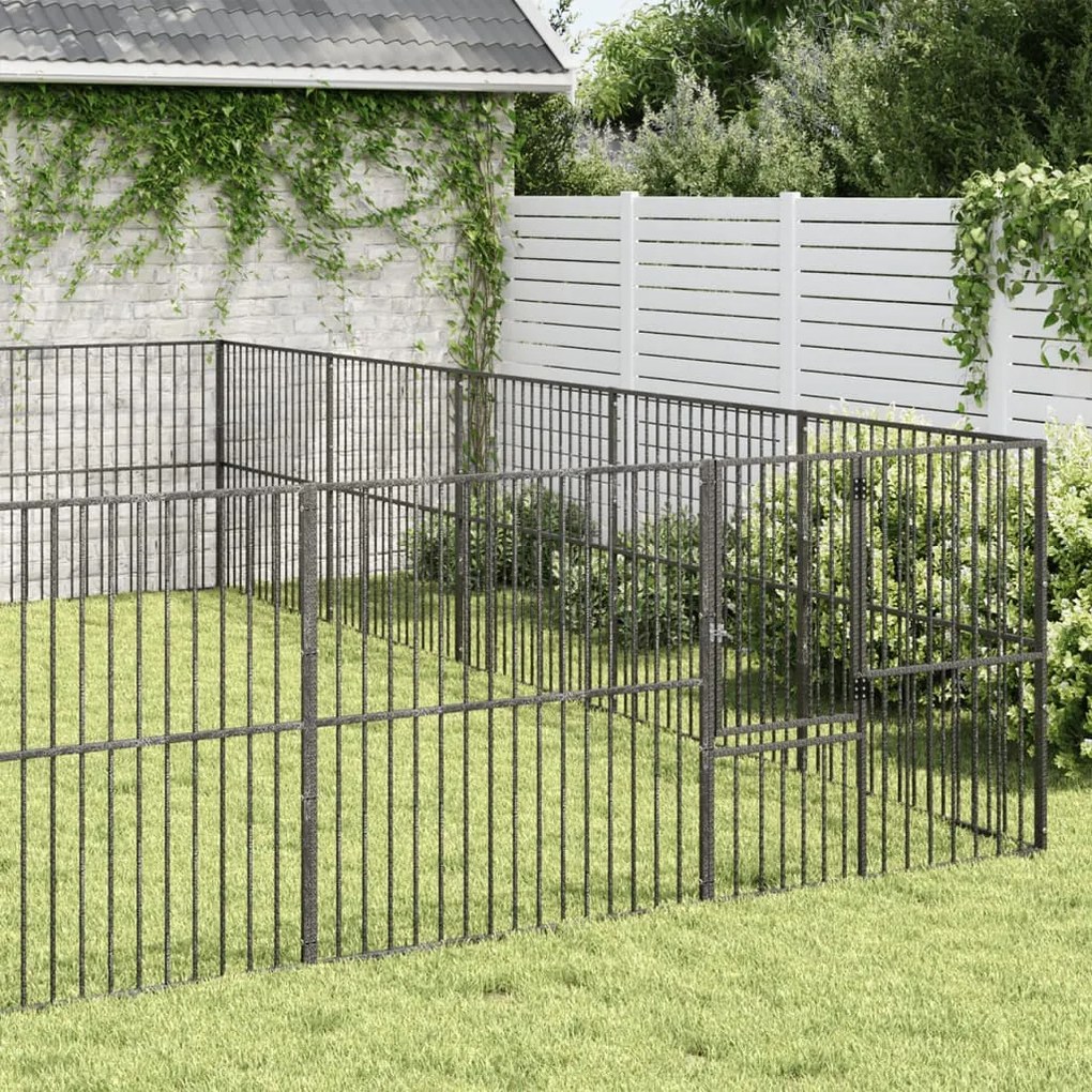Parque para cães com 20 painéis aço galvanizado preto