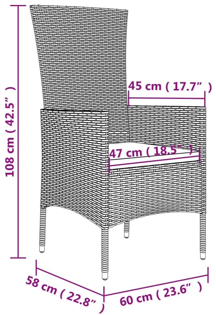 7 pcs conjunto de jantar p/ jardim com almofadões vime PE bege