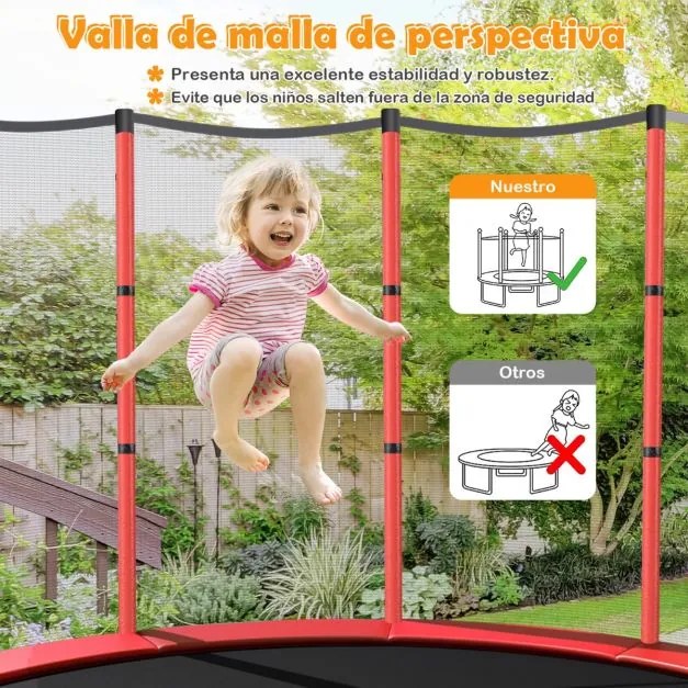 Trampolim para crianças 191 cm com rede de segurança e almofada para molas recreativas Estrutura em aço Vermelho