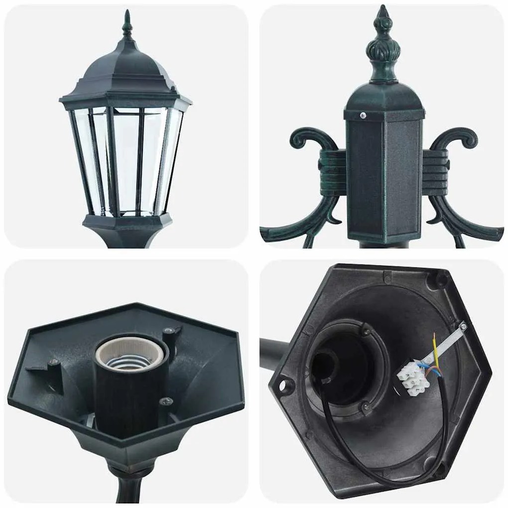 Poste de Luz de Jardim vidaXL 2-Lâmpada E27 Verde 220 cm Alumínio