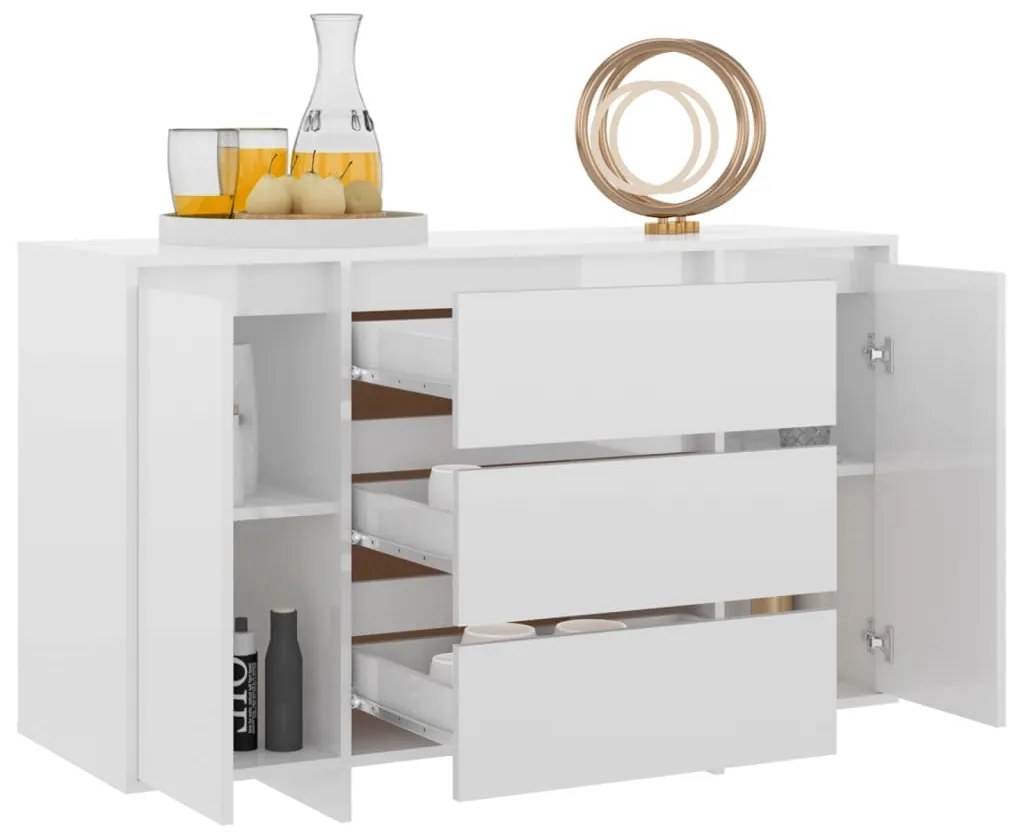 Aparador 3 gavetas derivados de madeira branco brilhante
