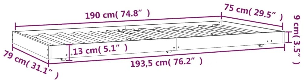 Cama sem colchão 75x190 cm madeira de pinho maciça branco