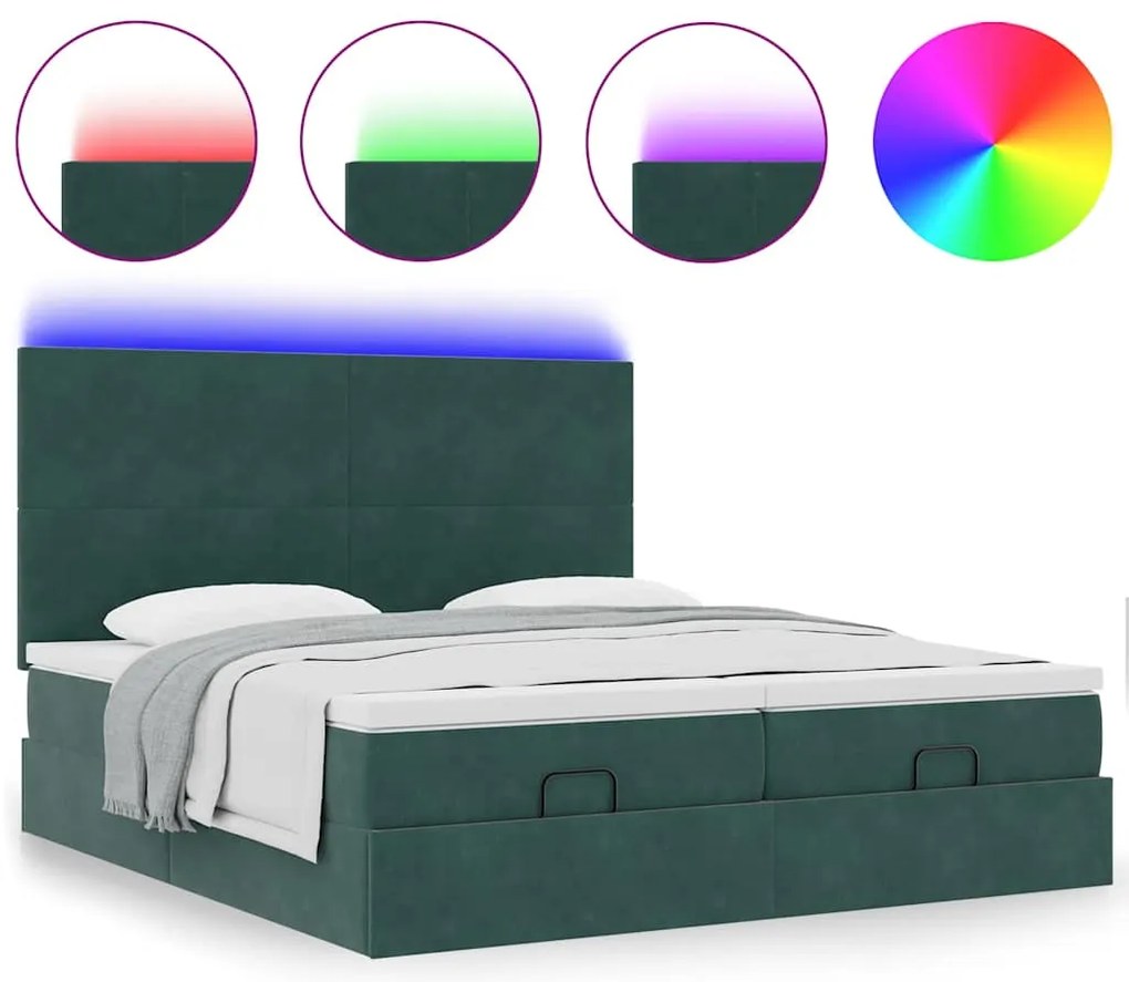 Estrutura de cama otomana com colchão verde escuro Veludo