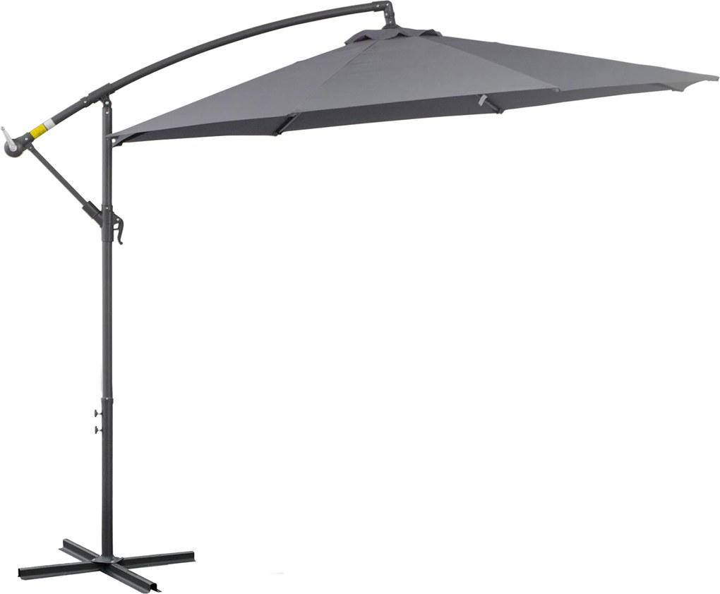 Outsunny Chapéu de Sol de Jardim Ø295x255cm Excêntrico Inclinável com Manivela Base Cruzada e Suporte de Metal 8 Hastes Cinza | Aosom Portugal