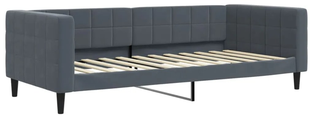 Sofá-cama c/ gavetão e colchões 90x200cm veludo cinzento-escuro