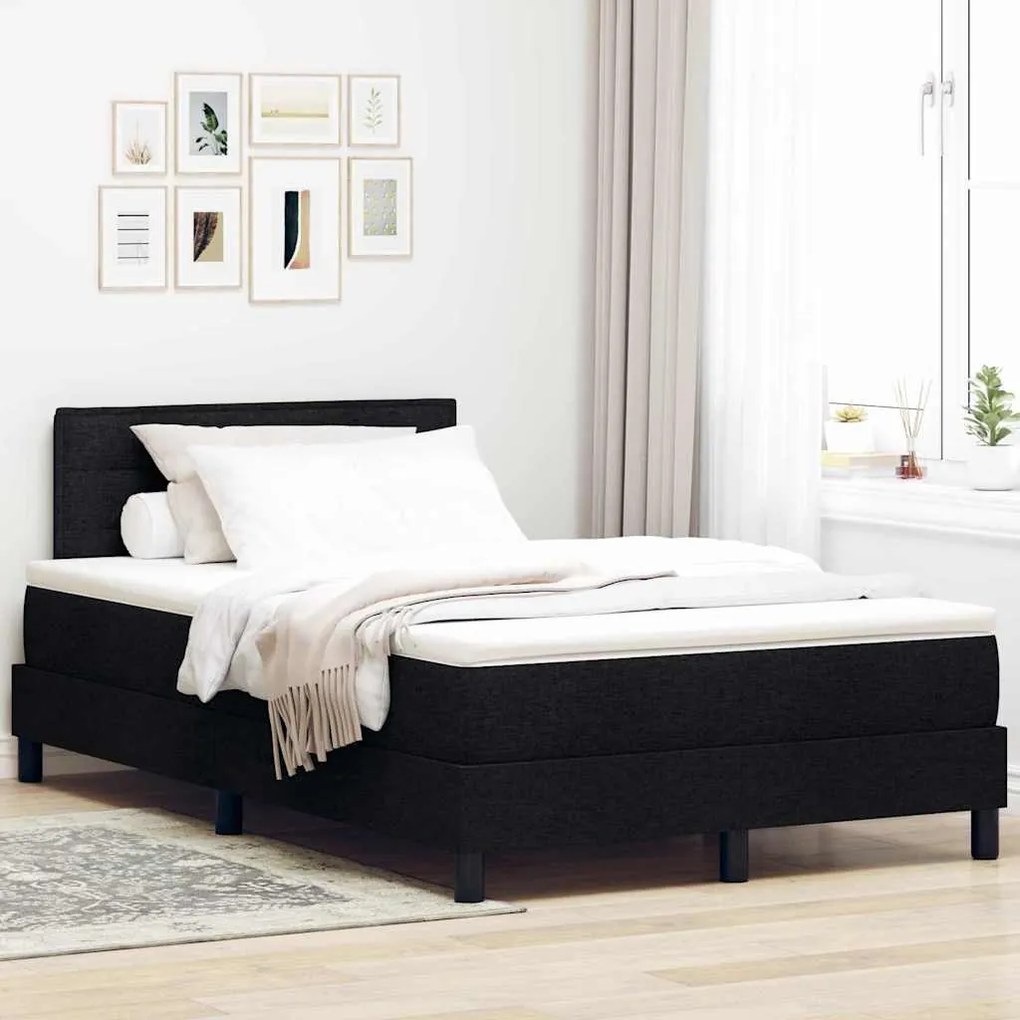 vidaXL Cama Box com colchão com cabeceira Preto 120 x 190 cm tecido