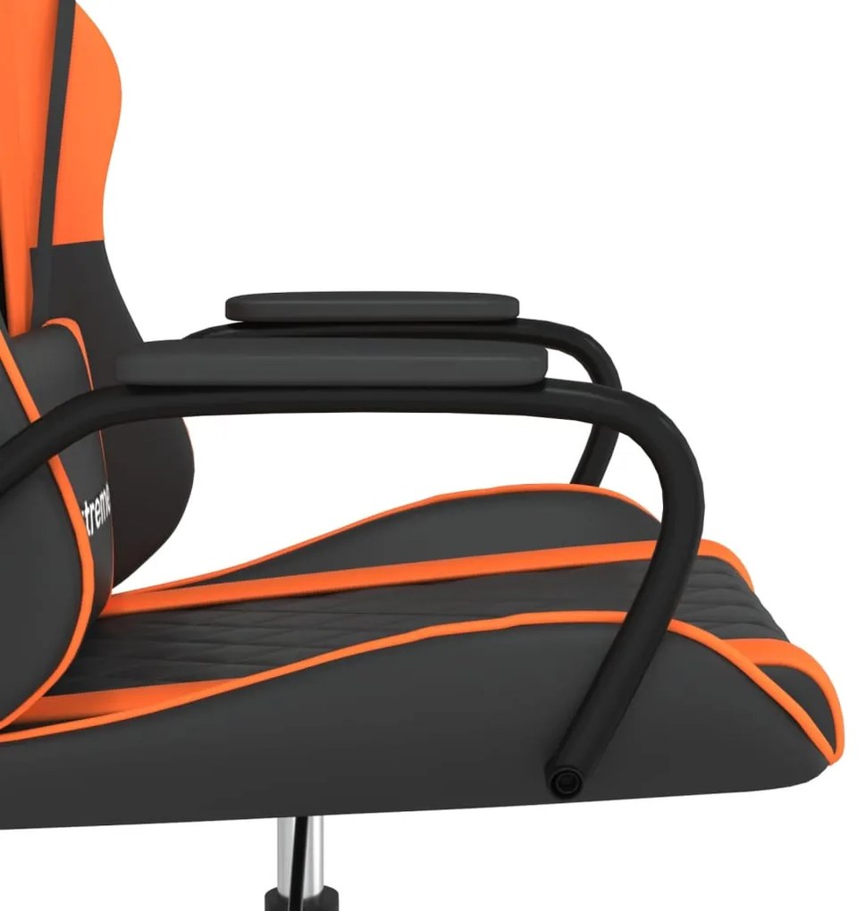 Cadeira gaming massagens couro artificial preto e laranja