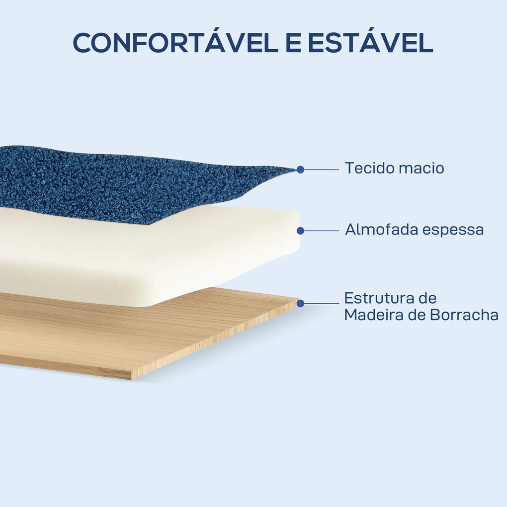 Sofá de 2 Lugares Estofado em Borreguito com Acolchoado Espesso Apoios de Braço e Pés de Madeira 118x76x78 cm Azul