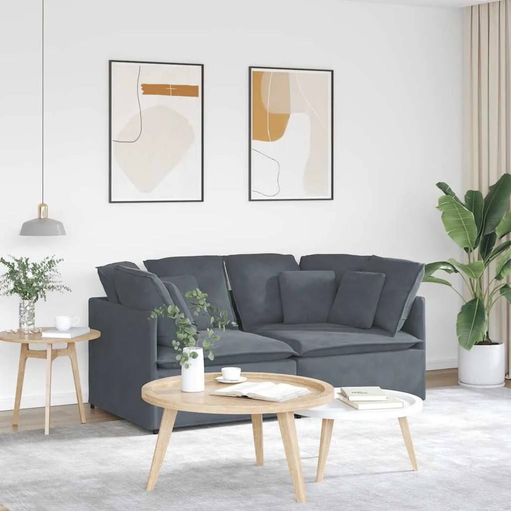 vidaXL Sofá modular com almofadas veludo cinzento-escuro