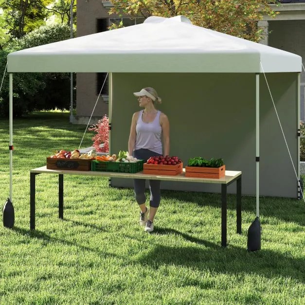 Tenda Pop up de 3 x 3 m com parede lateral para jardim, festas, feiras, eventos com 4 pesos areia, portátil com bolsa enrolável branca