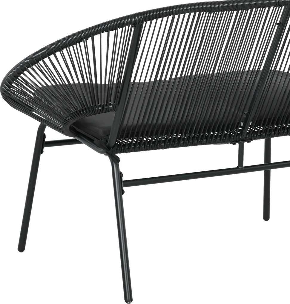 Sofá Acapulco de 2 Lugares com Apoios de Braço Almofada e Estrutura de Aço para Jardim Terraço Pátio 132x72x83 cm Preto