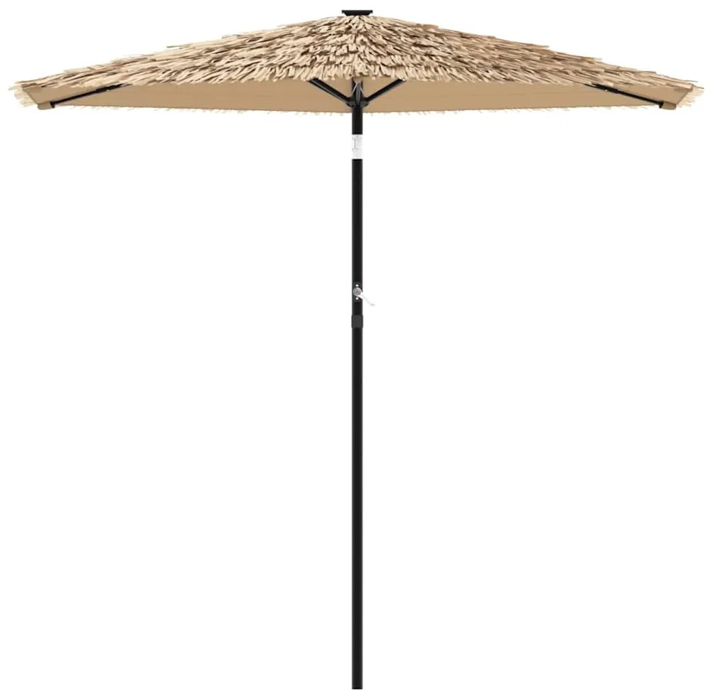 Guarda-sol c/ luzes LED e poste de aço 223x223x213 cm castanho