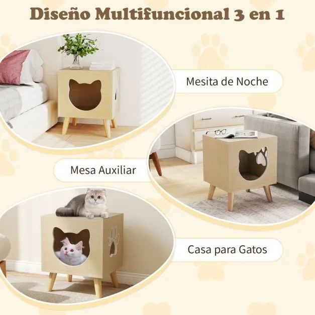 Móvel para Caixa de areia para gatos (NÃO INCLUIDA) 45 x 40 x 54 cm com tampa removível Orifício e janela para gatos natural