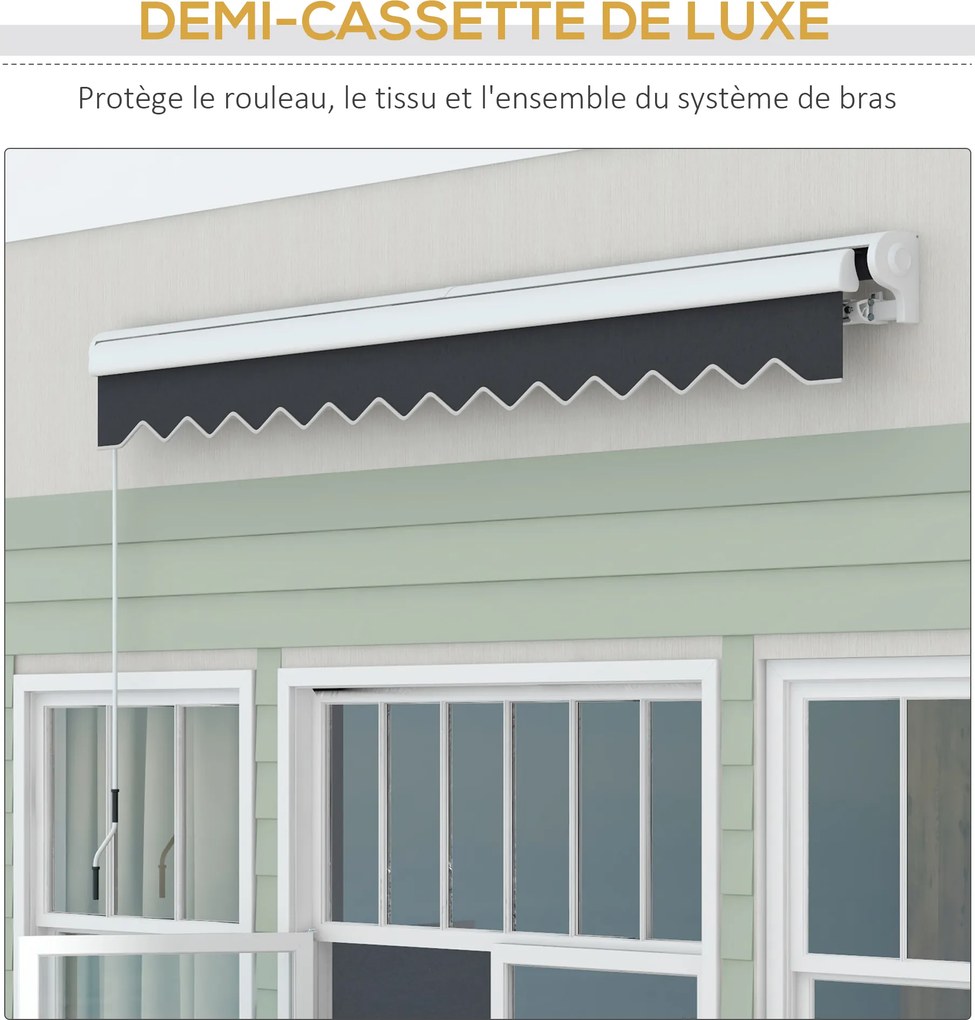 Toldo elétrico e manual retrátil, dimensões: 295 L x 250 L cm, com comando à distância incluído, em alumínio. Poliéster de alta densidade, cinzento