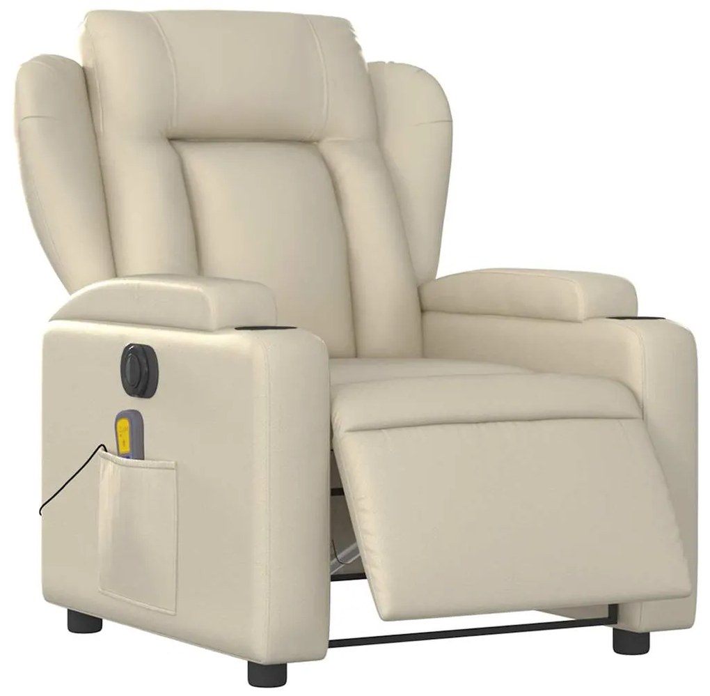 Poltrona massagens reclinável elétrica couro artificial creme