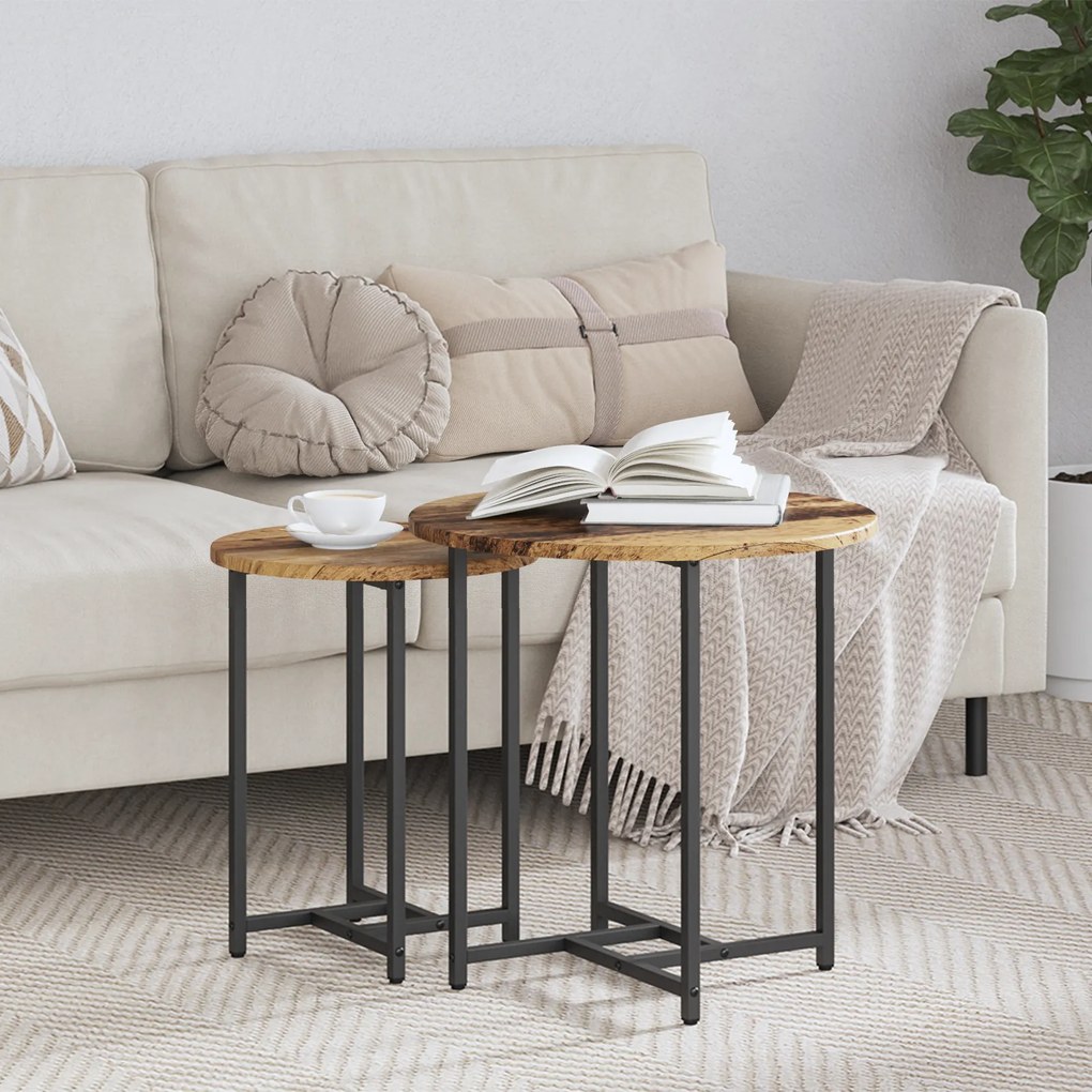 Conjunto de Mesas de Apoio 2 pcs em Madeira Velha e Metal