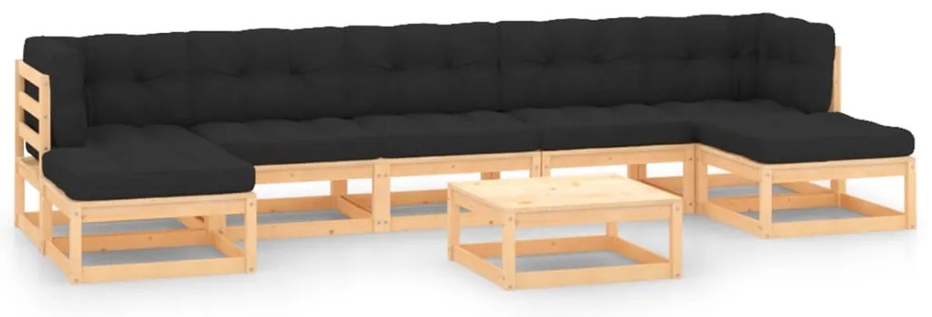 8 pcs conj. lounge jardim c/ almofadões antracite pinho maciço
