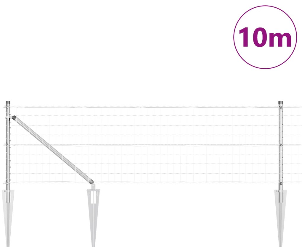 Cerca Euro com 7 Postes de Espinho 0.8x10 m Aço Galvanizado