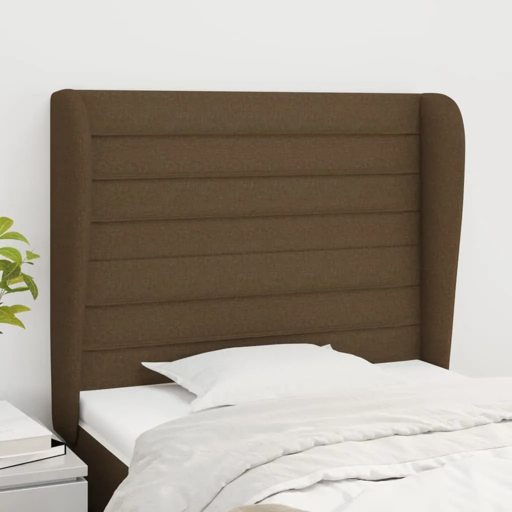 Cabeceira cama c/ abas tecido 103x23x118/128 cm castanho-escuro