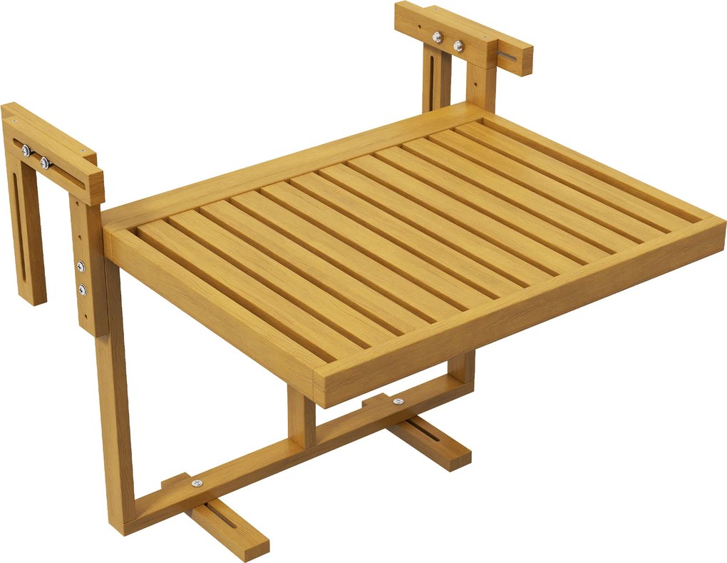 Outsunny Mesa Dobrável para Varanda Ajustável em Altura 40.5-55cm, Mesa para Corrimão em Madeira de Pinho, Uso Externo e Interno para Varanda, Cor Madeira | Aosom Portugal