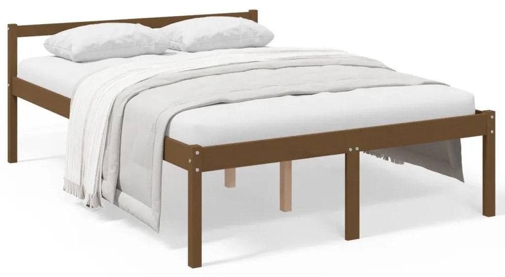 Estrutura de cama casal 135x190 cm pinho maciço castanho-mel
