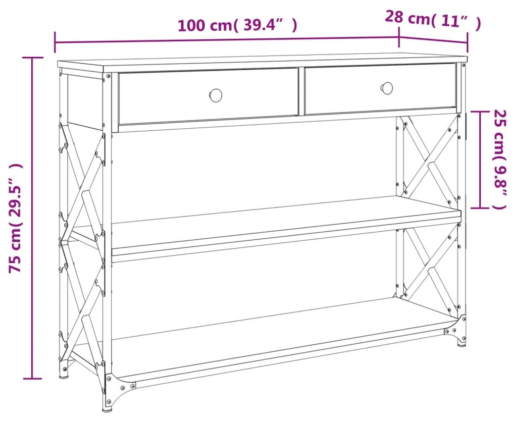 Mesa consola 100x28x75 cm derivados de madeira carvalho sonoma