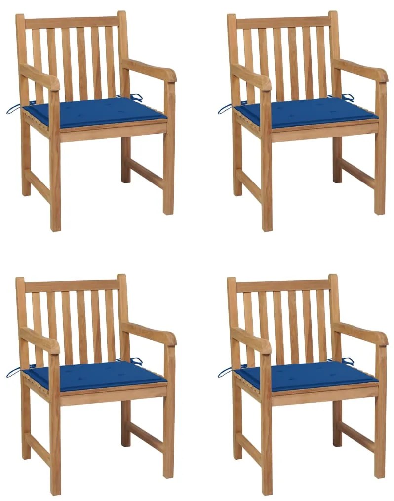 vidaXL Cadeiras de jardim c/ almofadões azul real 4 pcs teca maciça