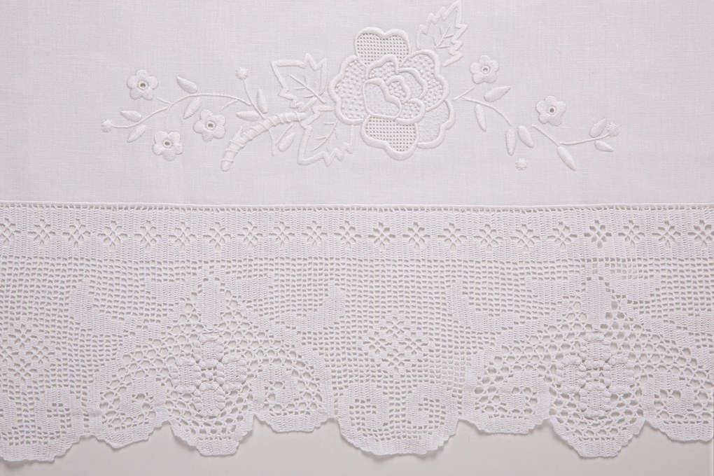 315x175 cm Toalha de mesa de linho bordada a mão C/ Crochê