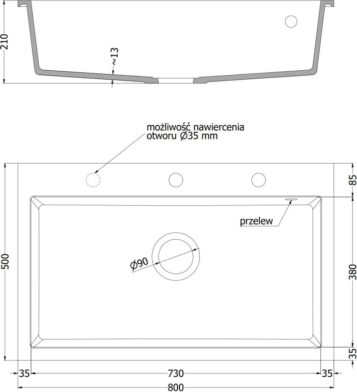 Mexen Elix lava-loiça de granito de 1 bacia 800 x 500 mm, bege, sifão dourado - 6527801005-69-G