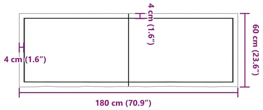 Bancada p/ WC 180x60x(2-6)cm madeira tratada maciça castanho