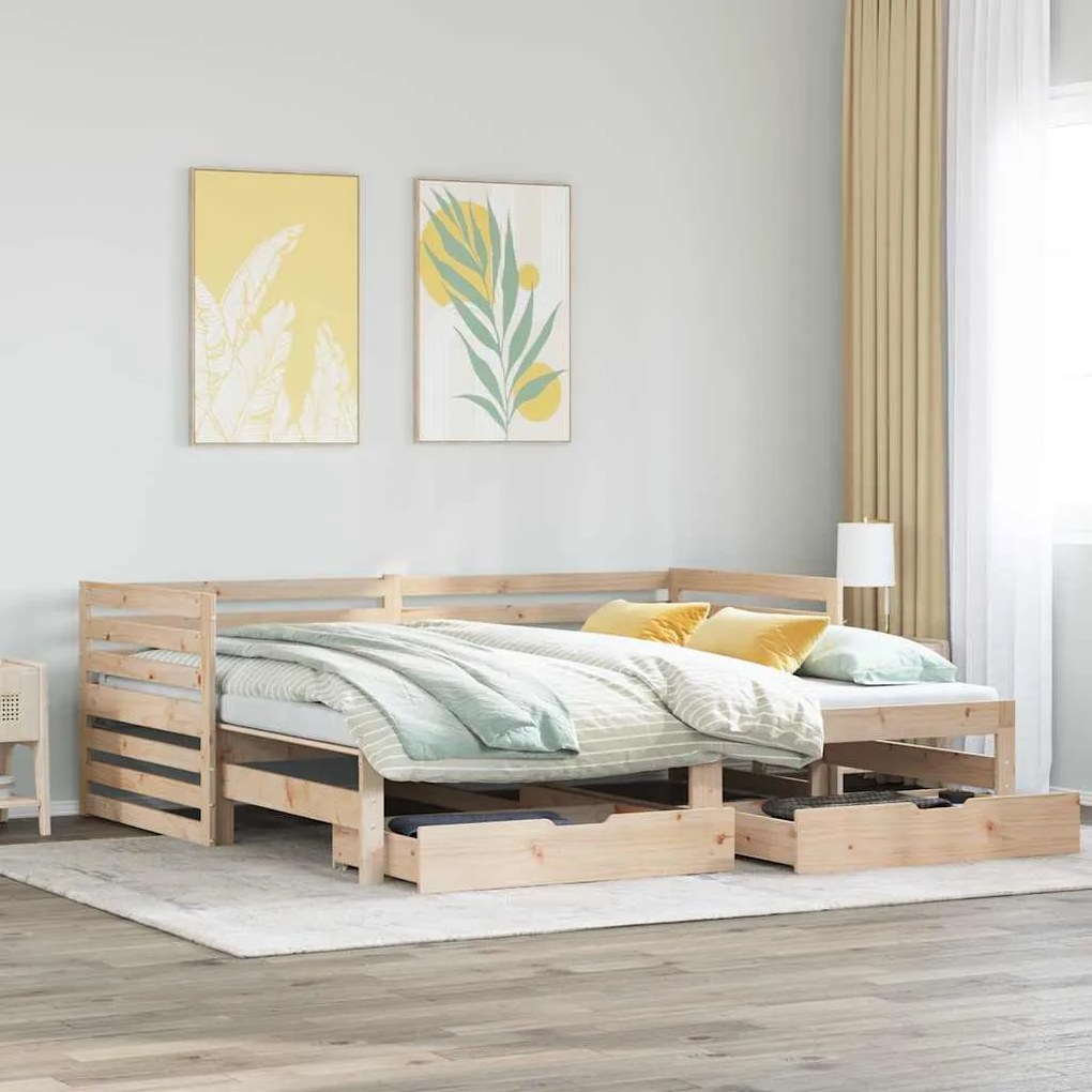 vidaXL Sofá-cama com gavetas 90x200 cm madeira de pinho maciça