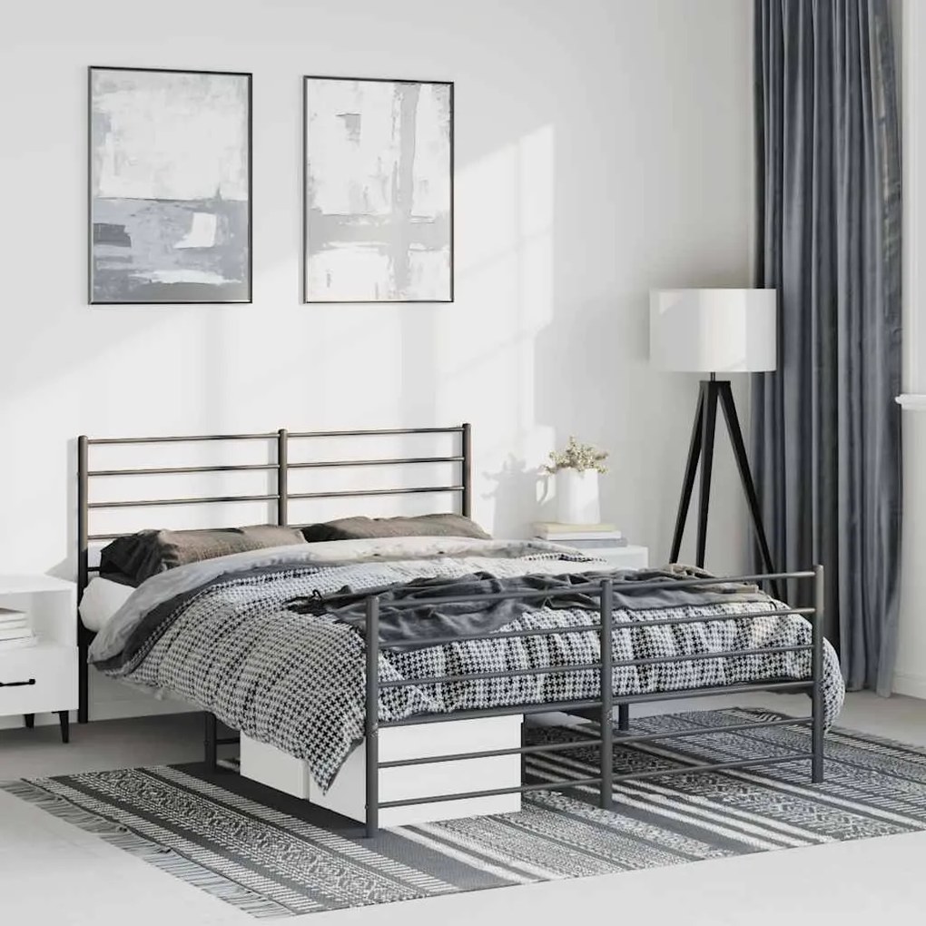 Estrutura de cama com cabeceira e pés 135x190 cm metal preto