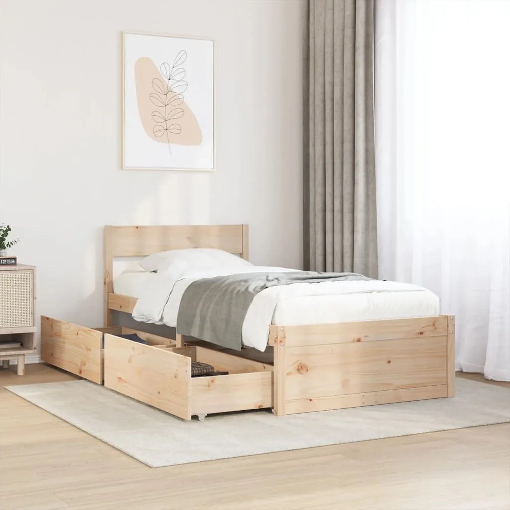 vidaXL Cama sem colchão 75x190 cm madeira de pinho maciça