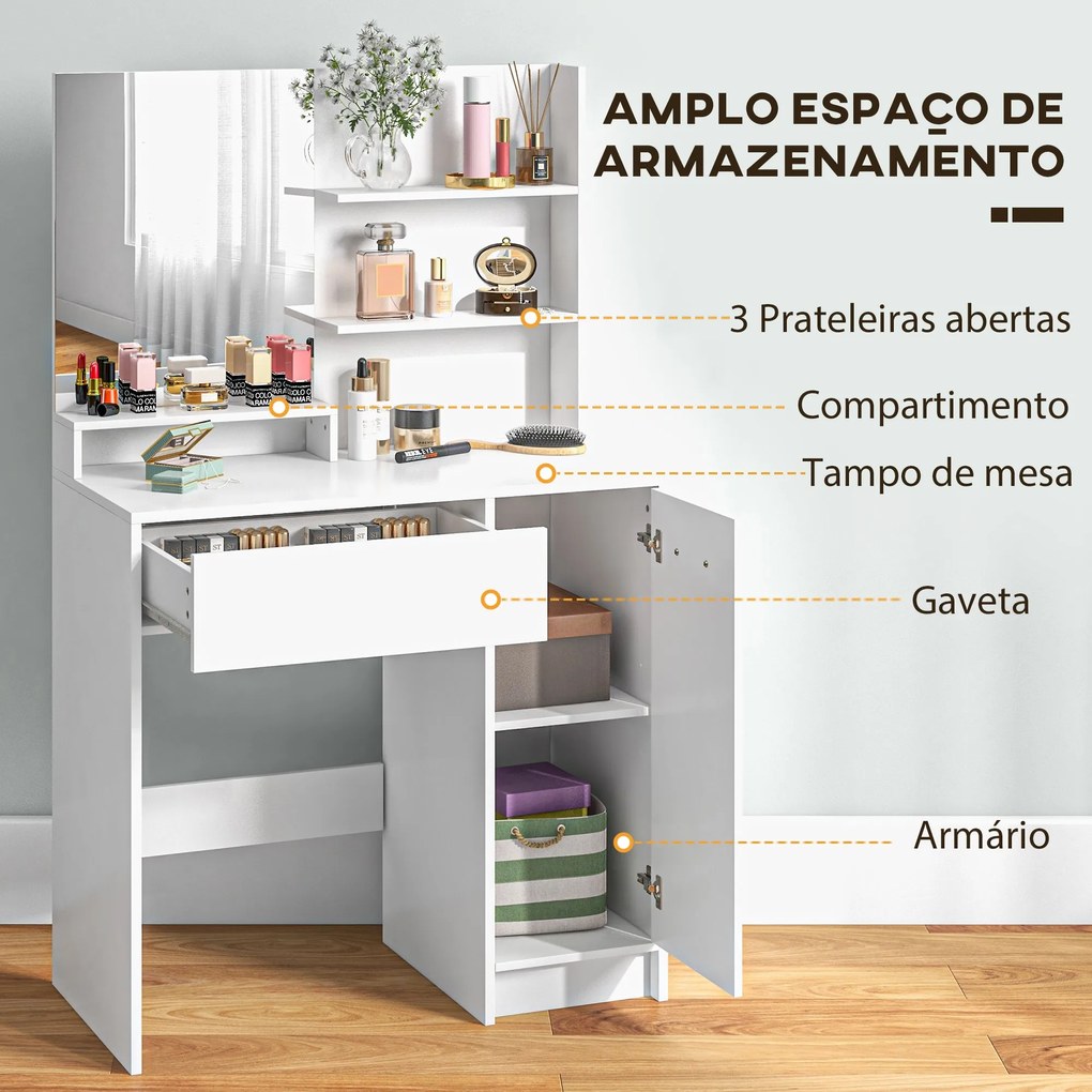 HOMCOM Toucador de Maquilhagem com Banco Mesa de Maquilhagem com Espel