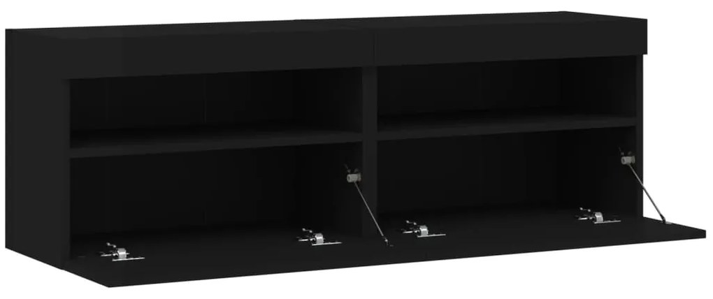 Móveis de parede p/ TV com luzes LED 2 pcs 60x30x40 cm preto