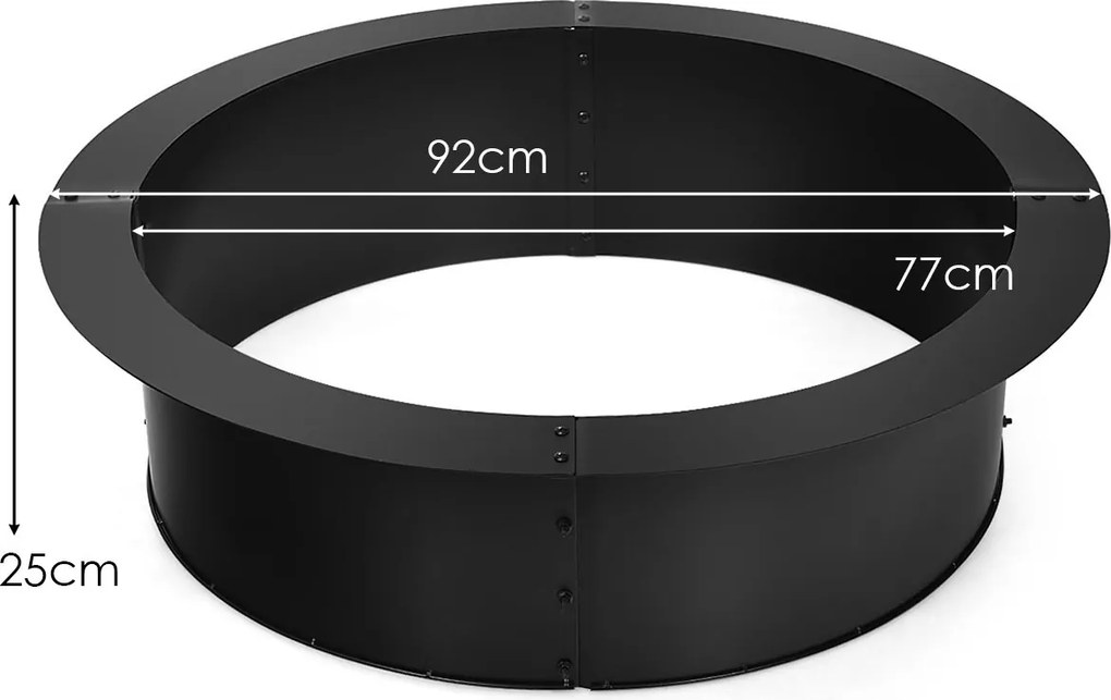 Anel redondo para fogueira exterior em metal resistente (SÓ ESTÁ INCLUIDO ANEL), com 92 cm de diâmetro exterior e 77 cm de diâmetro interior; Braseira