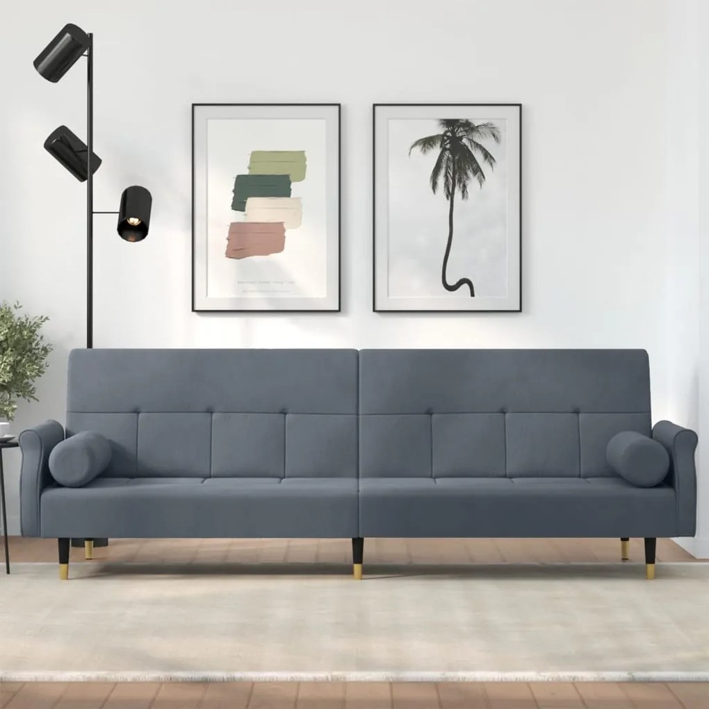vidaXL Sofá-cama com almofadões veludo cinzento-escuro