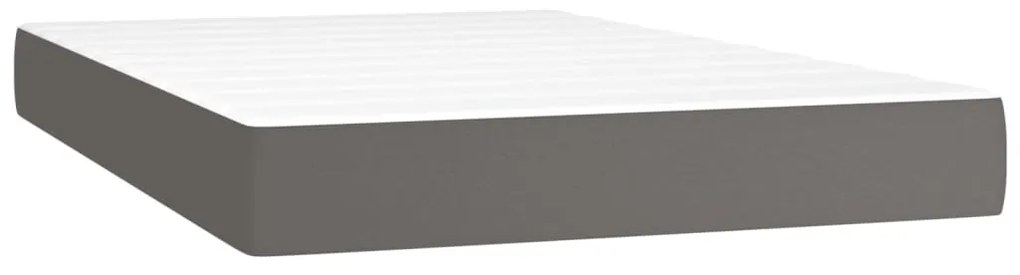 Cama box spring c/ colchão/LED 120x200cm couro artificial cinza