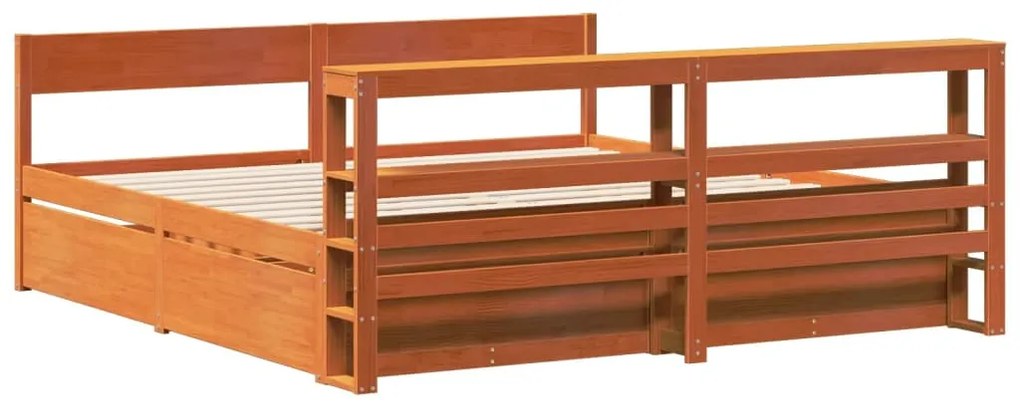 Cama sem colchão 200x200 cm pinho maciço castanho-mel