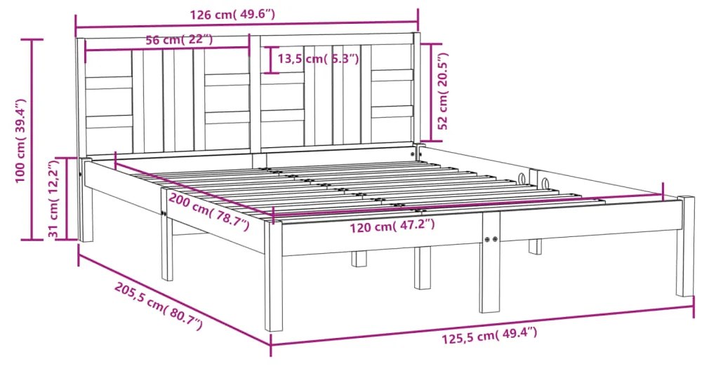 Estrutura de cama 120x200 cm madeira maciça castanho mel