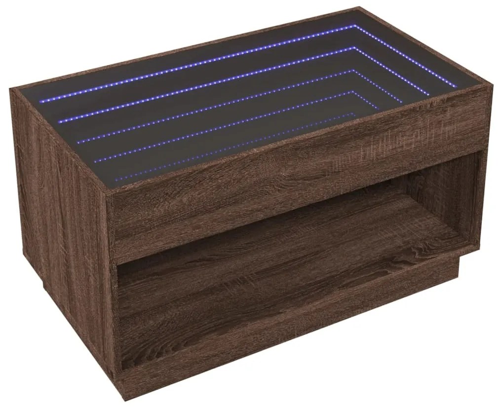 Mesa de centro luzes LED Infinity 90x50x50 cm carvalho castanho