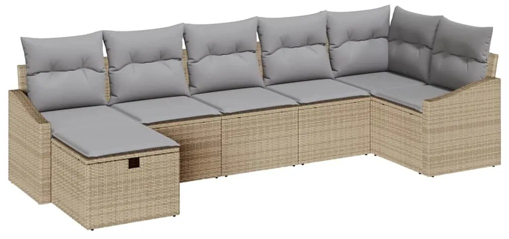 Conjunto de Sofás de Jardim de 7 Peças com Almofadas Bege Rattan Polié