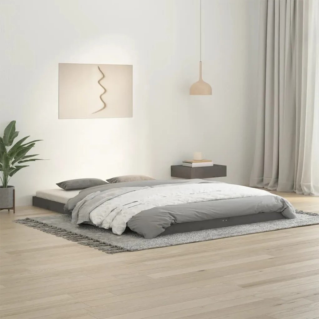 vidaXL Estrutura de cama 140x200 cm madeira de pinho maciça cinzento