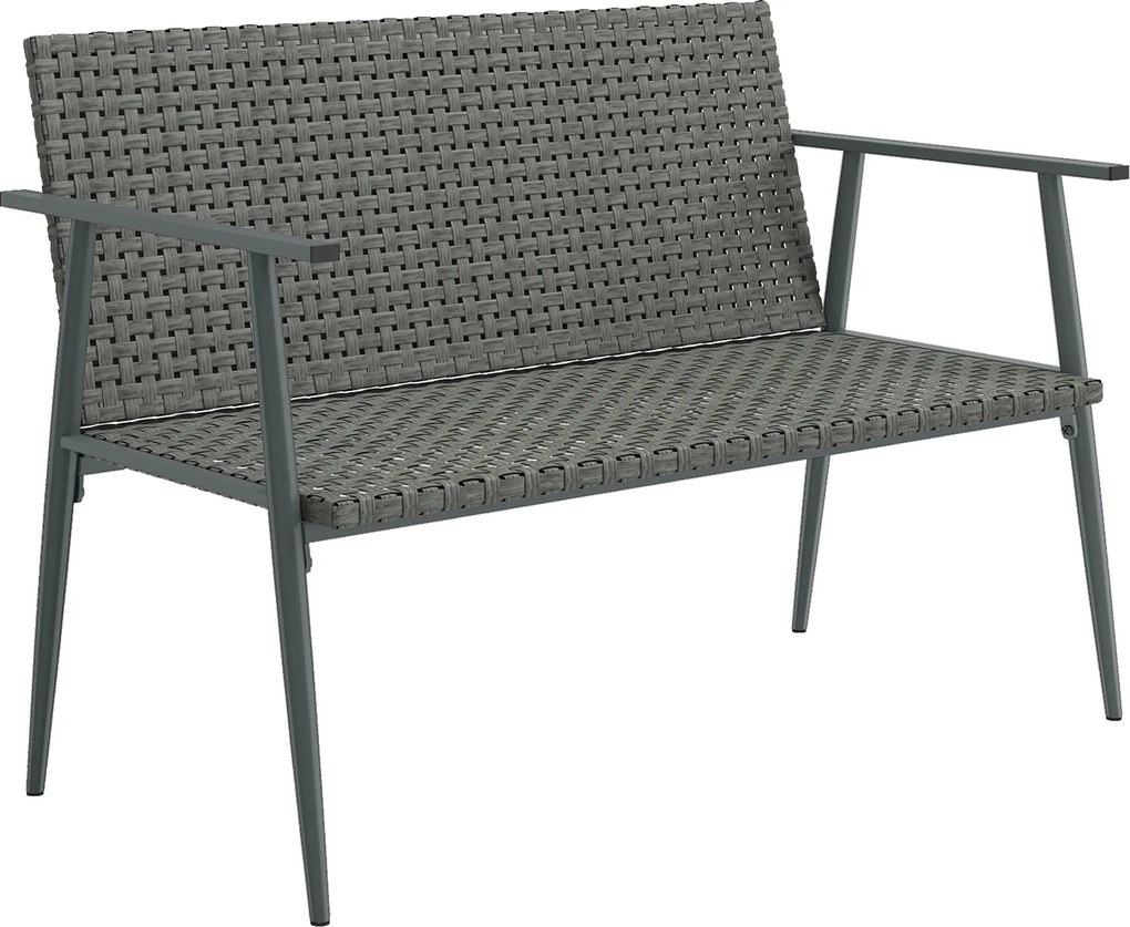 Outsunny Banco de Jardim 2 lugares em Resina Trançada e Aço, com Apoios de Braço, Encostos e Pés Reguláveis, 110x58x78cm, Cinza | Aosom Portugal