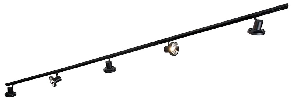 Sistema de iluminação de trilho moderno com 5 focos pretos monofásicos 300 cm - Iconic Jeany